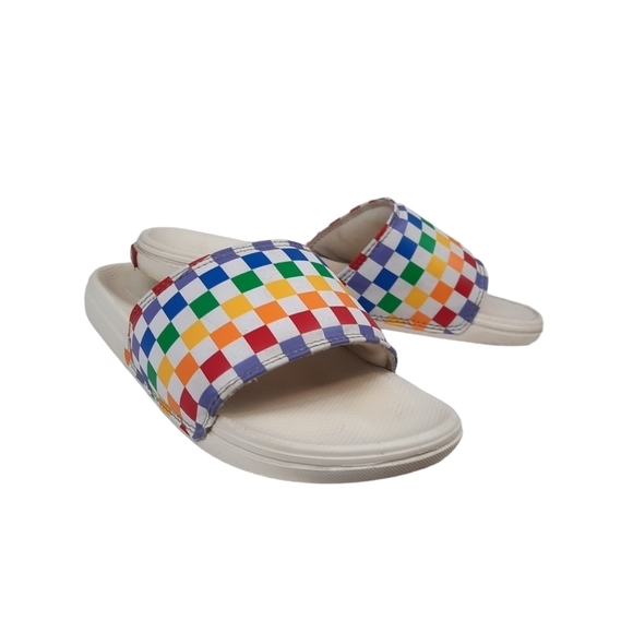 Vans La Costa Rainbow Checkerboard Slides Size 5 Youth Unisex Kids - Picture 9 of 10